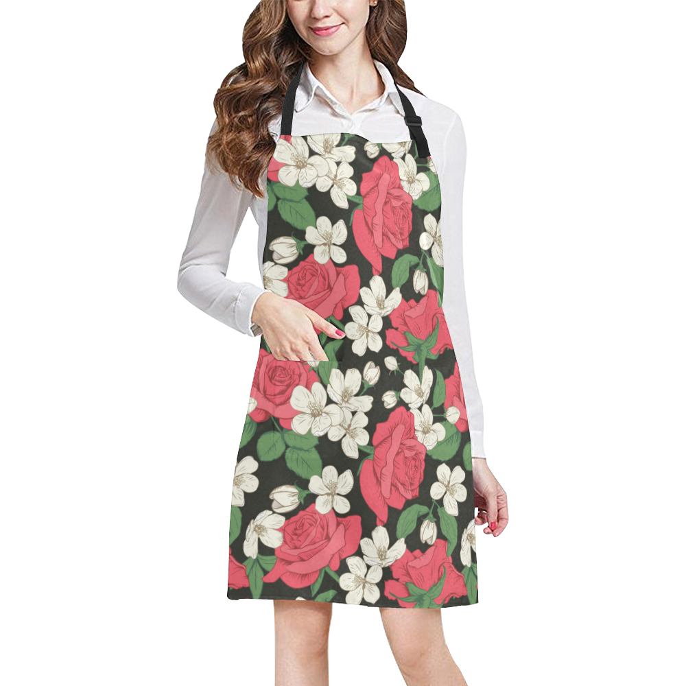 Pink, White and Black Floral All Over Print Apron