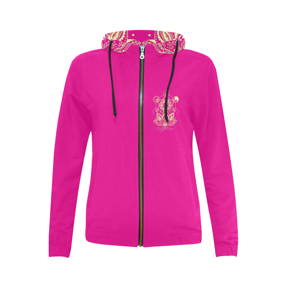 Lady Love Regular Polo Pinky All Over Print Full Zip Hoodie for Women (Model H14)