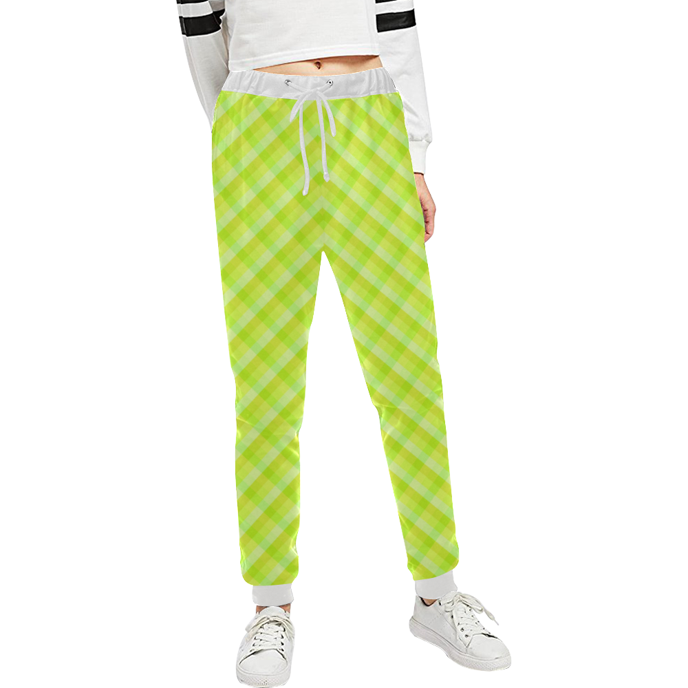 Yellow and green plaid pattern Unisex All Over Print Sweatpants (Model L11)