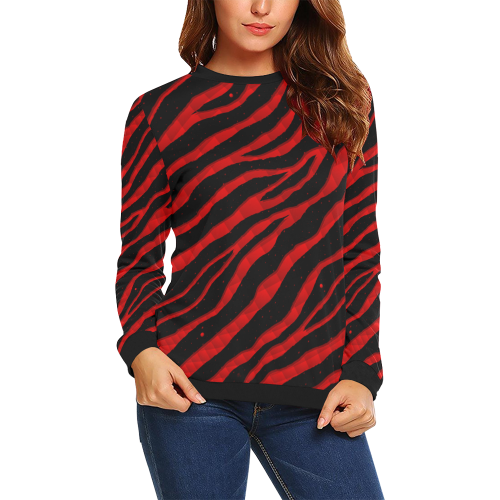 Ripped SpaceTime Stripes - Red All Over Print Crewneck Sweatshirt for Women (Model H18)