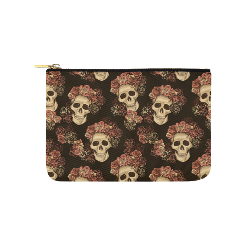 Skull and Rose Pattern Carry-All Pouch 9.5''x6''