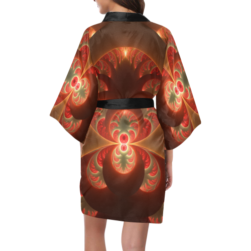 Magical Luminous Red Orange Modern Abstract Fractal Art Kimono Robe