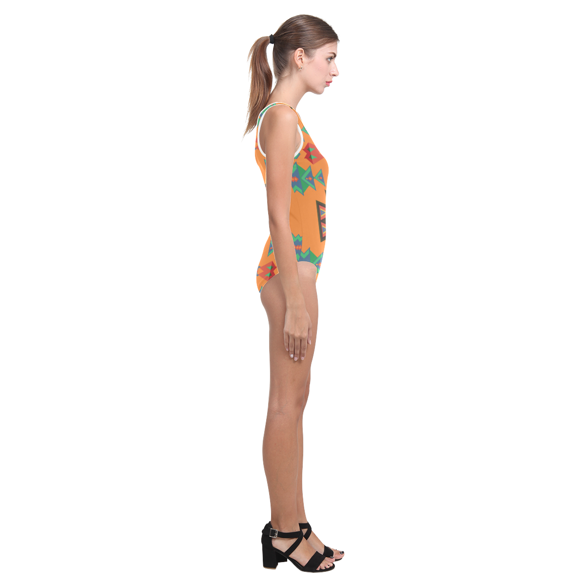Misc shapes on an orange background Vest One Piece Swimsuit (Model S04)