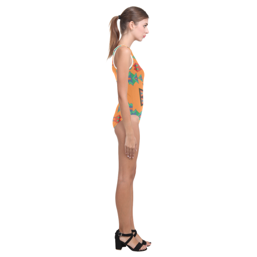 Misc shapes on an orange background Vest One Piece Swimsuit (Model S04)
