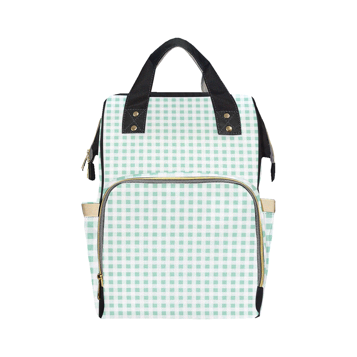 Mint Green Gingham Multi-Function Diaper Backpack/Diaper Bag (Model 1688)