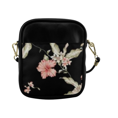 classic fancy florals on_black_pink_florals Sling Bag (Model 1627)