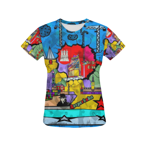 Hamburg Germany Popart by Nico Bielow All Over Print T-Shirt for Women (USA Size) (Model T40)