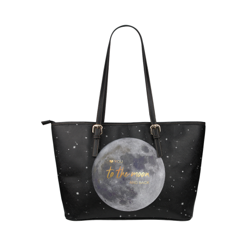 TO THE MOON AND BACK Leather Tote Bag/Small (Model 1651)