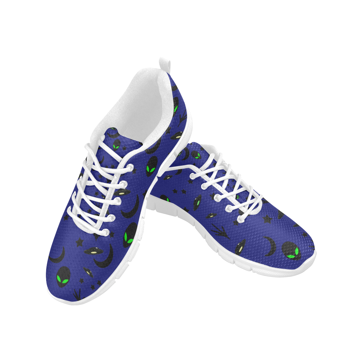 Alien Flying Saucers Stars Pattern (Blue/White) Women's Breathable Running Shoes (Model 055)