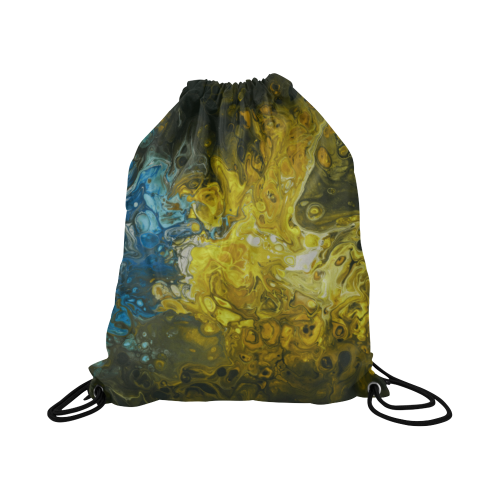 Fantasy Swirl Yellow Blue. Large Drawstring Bag Model 1604 (Twin Sides)  16.5"(W) * 19.3"(H)