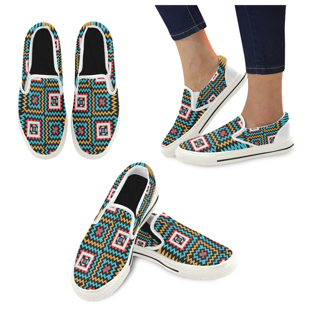 Shapes on a black background Slip-on Canvas Shoes for Kid (Model 019)