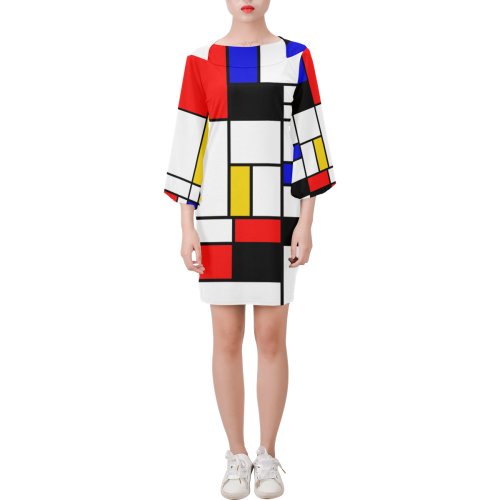 Bauhouse Composition Mondrian Style Bell Sleeve Dress (Model D52)