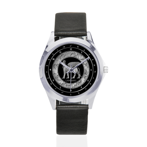 Silver Classic Lamassu Unisex Silver-Tone Round Leather Watch (Model 216)