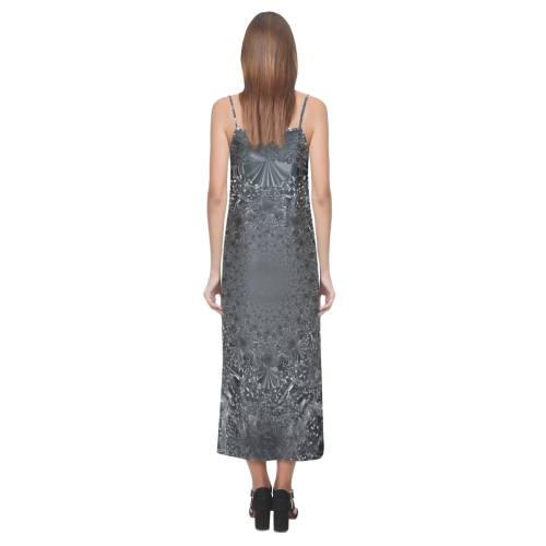 GreyRing V-Neck Open Fork Long Dress(Model D18)