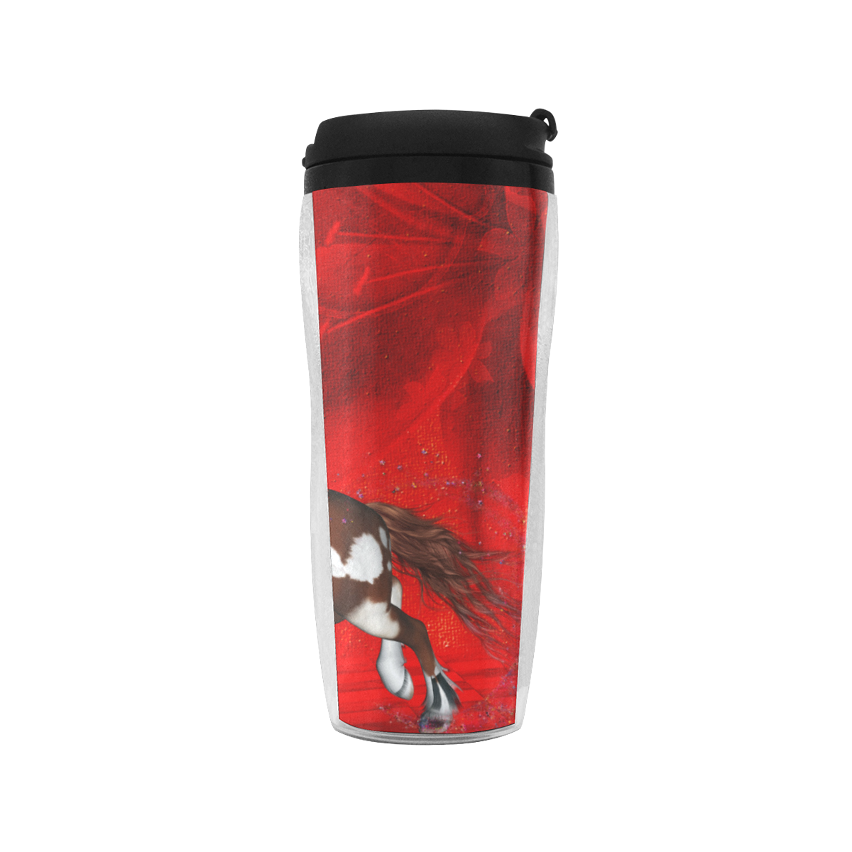 Wild horse on red background Reusable Coffee Cup (11.8oz)