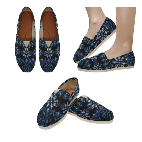Ugly Christmas Sweater Faux Knit blue, Christmas Women's Classic Canvas Slip-On (Model 1206)