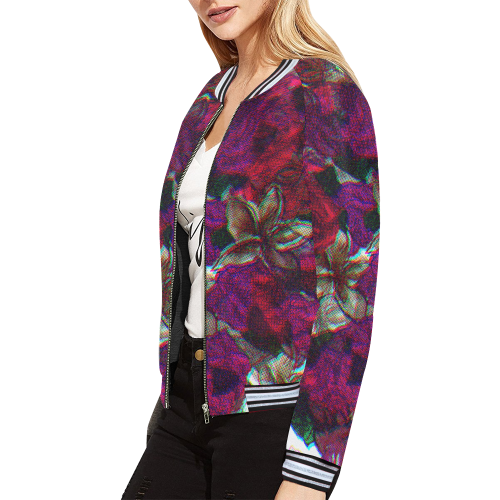 Flowers at Night All Over Print Bomber Jacket for Women (Model H21)