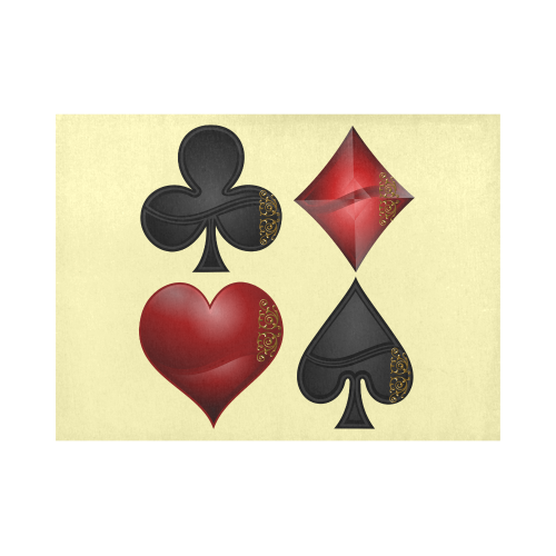 Las Vegas Black and Red Casino Poker Card Shapes on Yellow Placemat 14’’ x 19’’