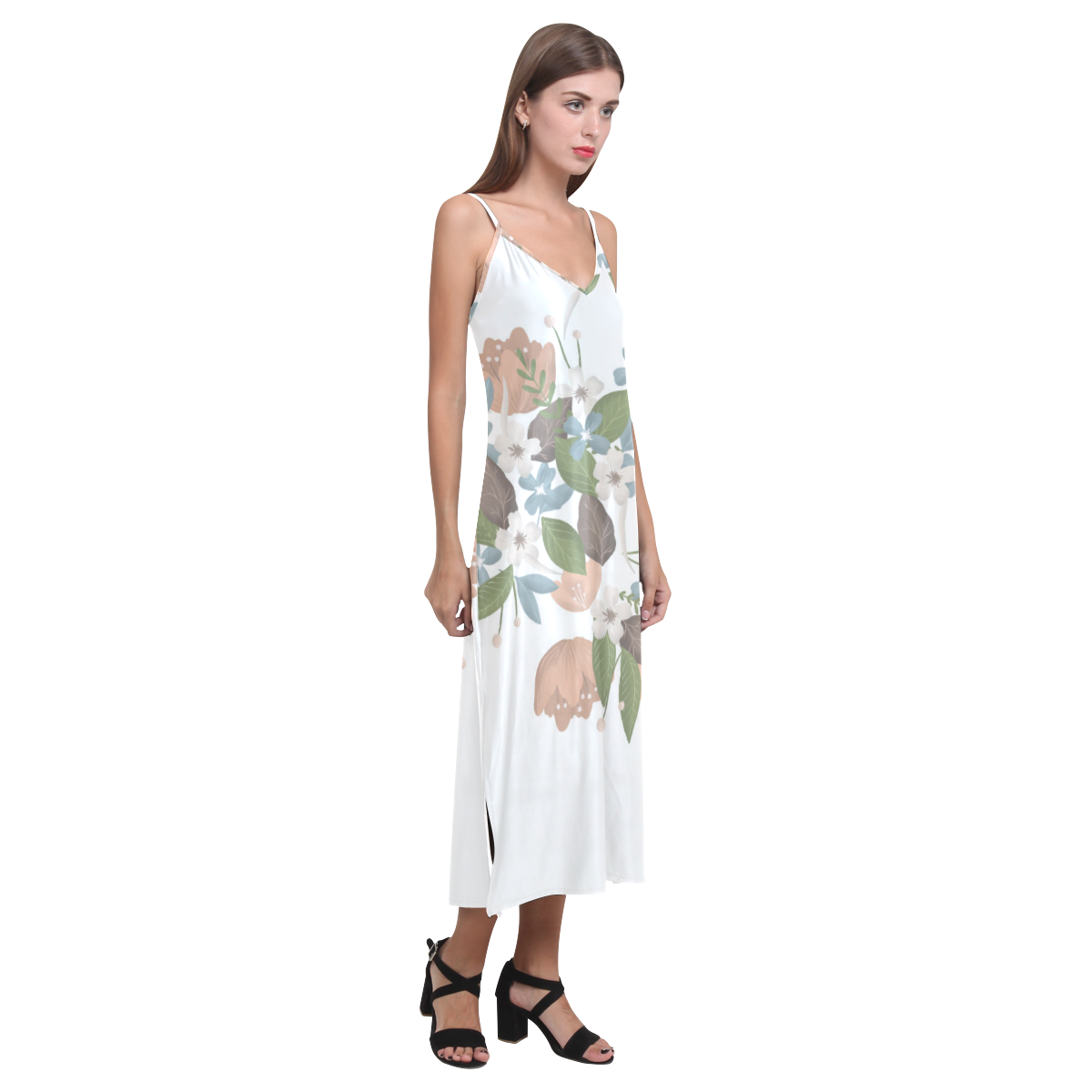 Bouquet V-Neck Open Fork Long Dress(Model D18)