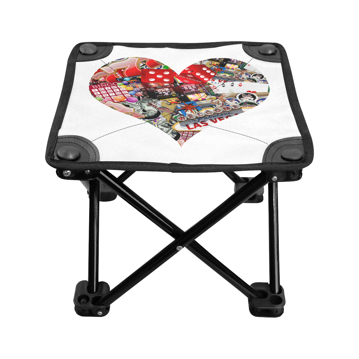 Heart Playing Card Shape - Las Vegas Icons on White Folding Fishing Stool