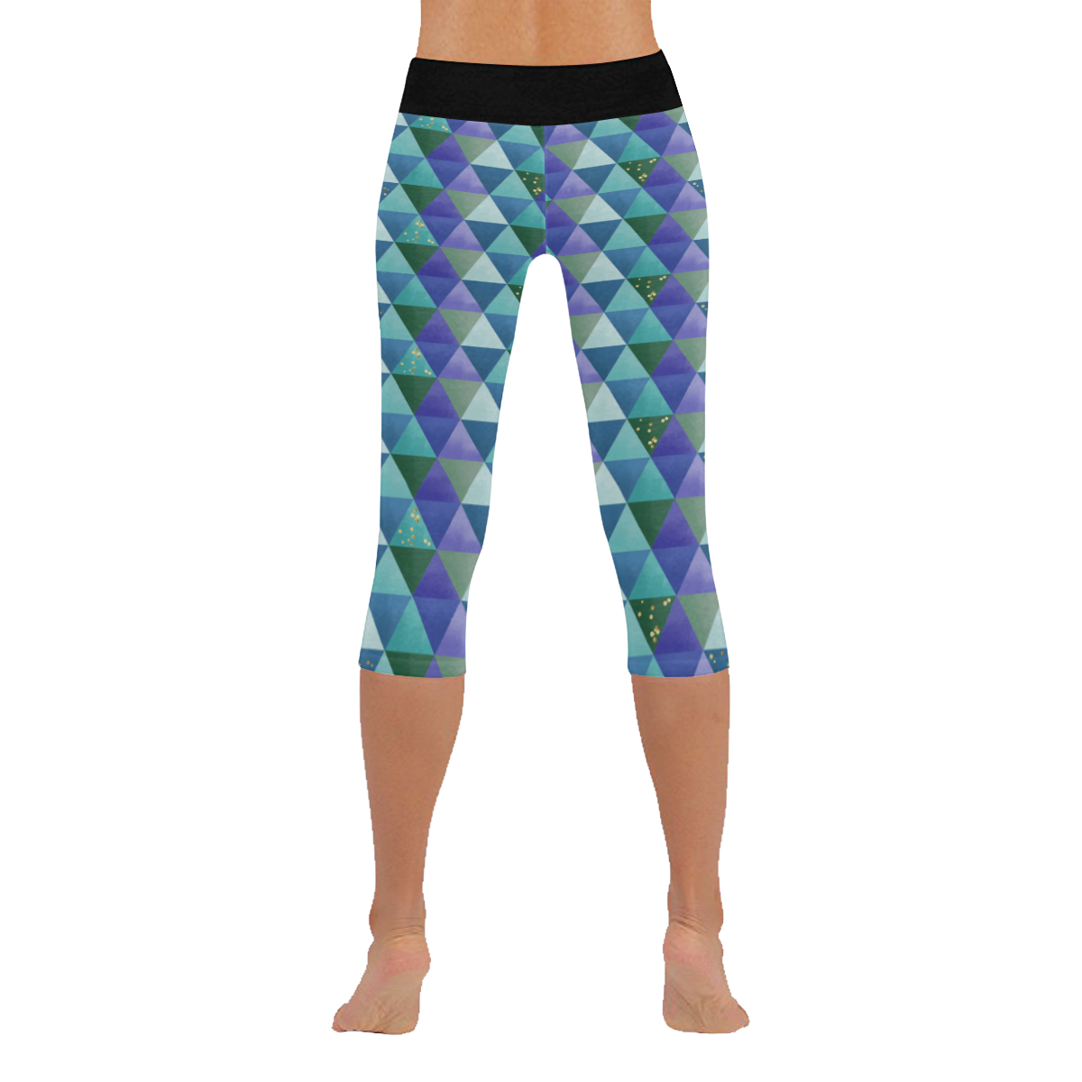Triangle Pattern - Blue Violet Teal Green Women's Low Rise Capri Leggings (Invisible Stitch) (Model L08)