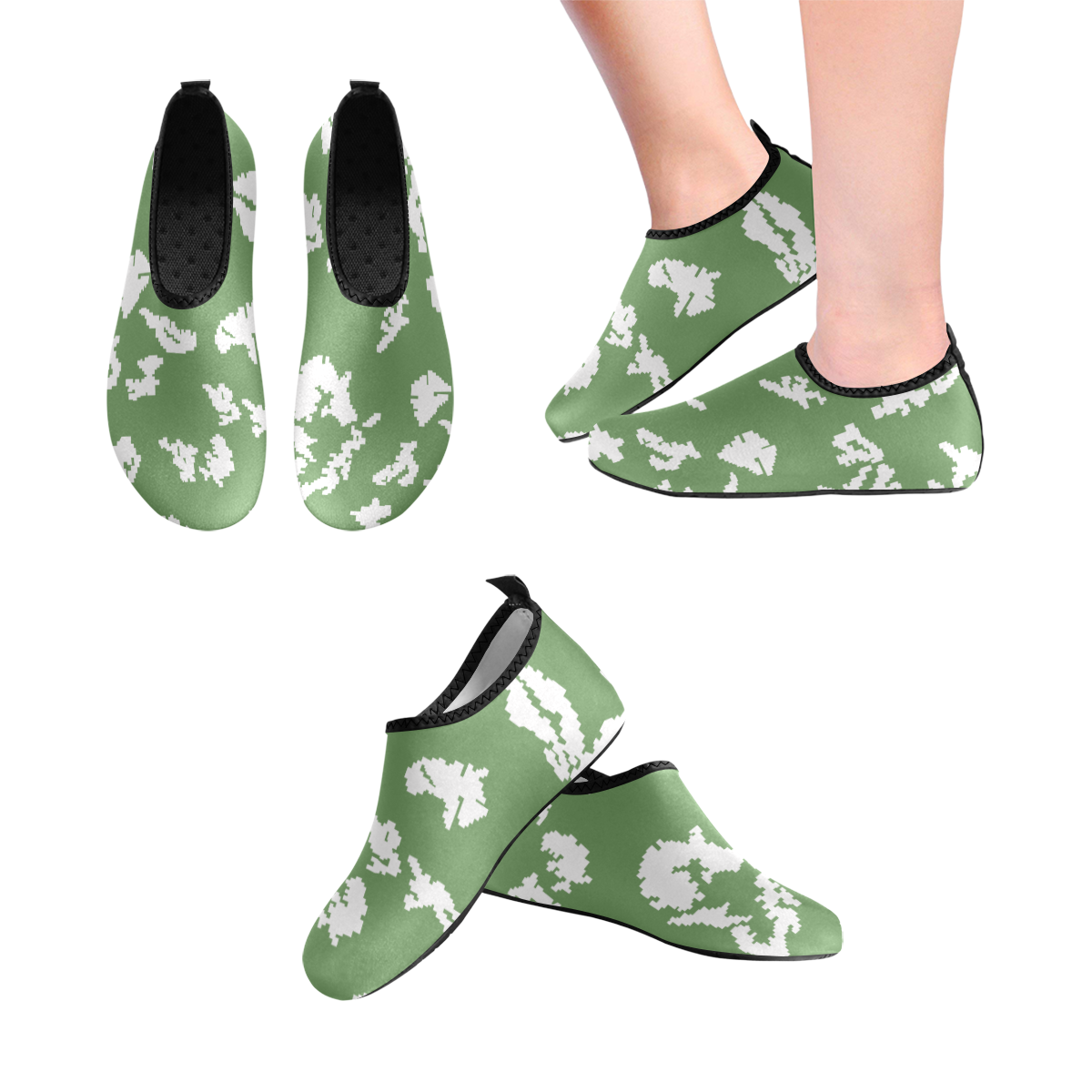 russian KLMK Berehzka green silver leaf Men's Slip-On Water Shoes (Model 056)
