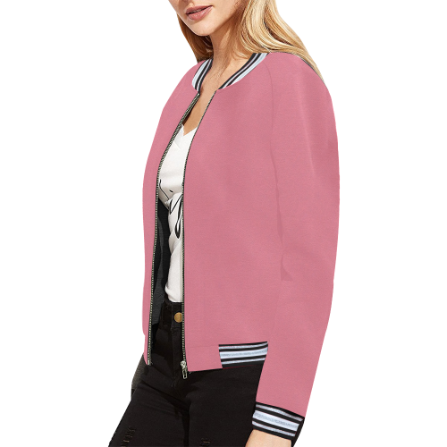 Peaceful Carnation Pink Solid Color All Over Print Bomber Jacket for Women (Model H21)