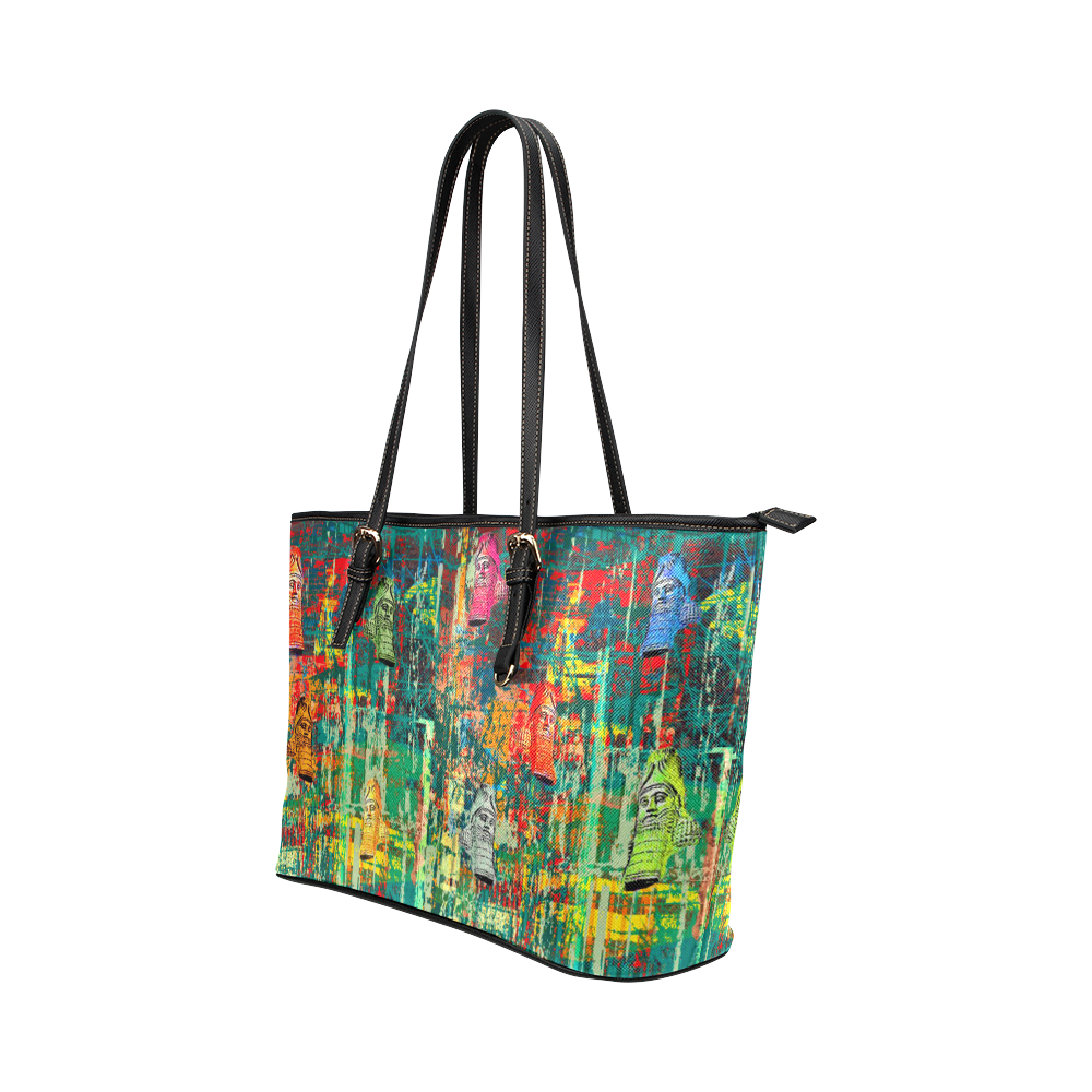 Faces of Lamassu Leather Tote Bag/Small (Model 1651)