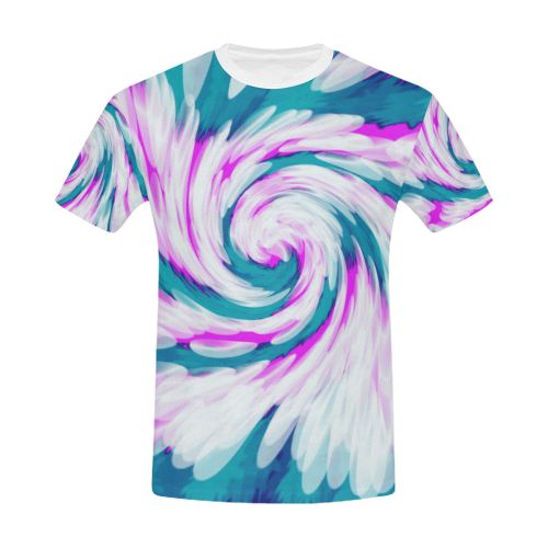 Turquoise Pink Tie Dye Swirl Abstract All Over Print T-Shirt for Men/Large Size (USA Size) Model T40)