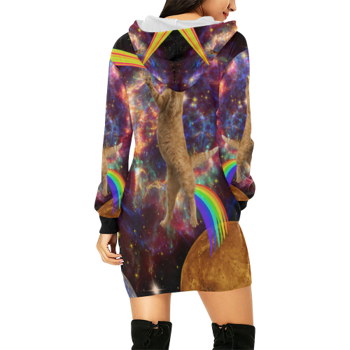 cat space All Over Print Hoodie Mini Dress (Model H27)