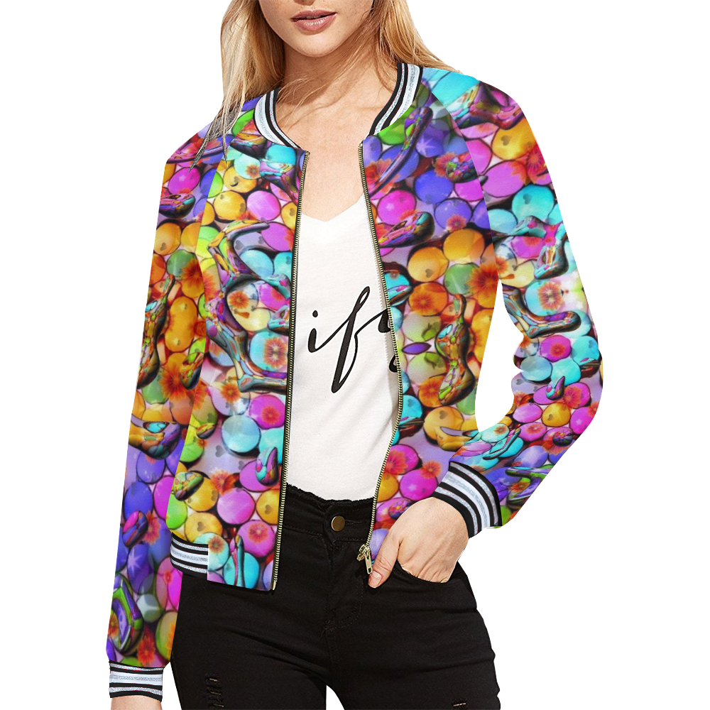Candy Flower Drops by Nico Bielow All Over Print Bomber Jacket for Women (Model H21)