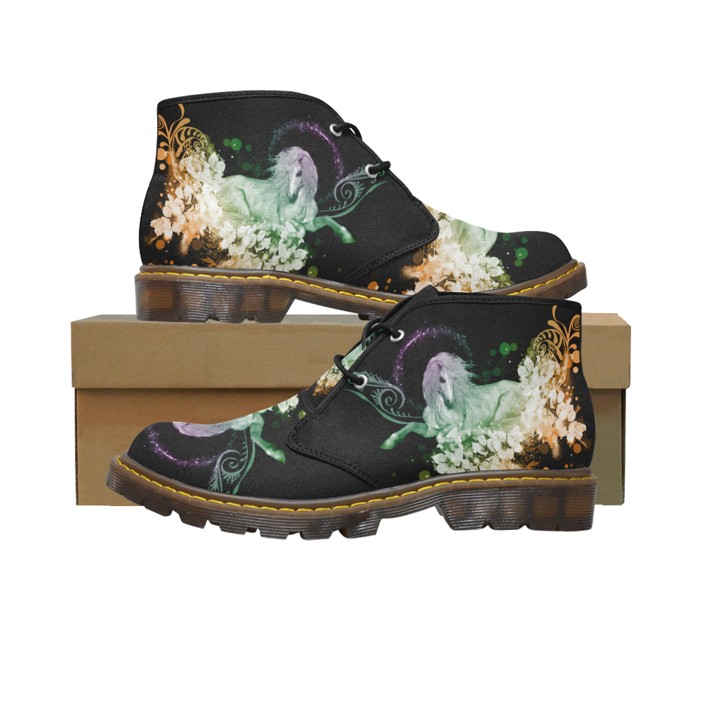 Beautiful unicorn with flowers, colorful Men's Canvas Chukka Boots (Model 2402-1)
