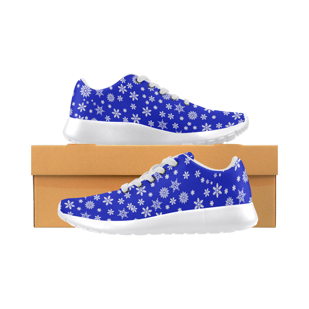 Christmas White Snowflakes on Blue Women’s Running Shoes (Model 020)