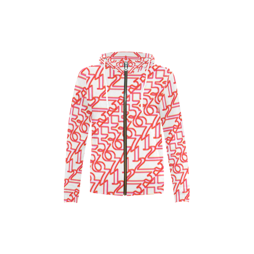 NUMBERS Collection 1234567 White/Pink/Red All Over Print Full Zip Hoodie for Kid (Model H14)