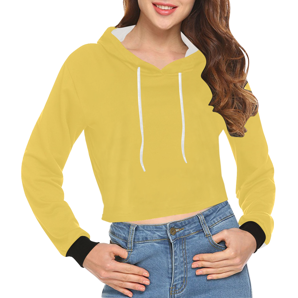 color mustard All Over Print Crop Hoodie for Women (Model H22)