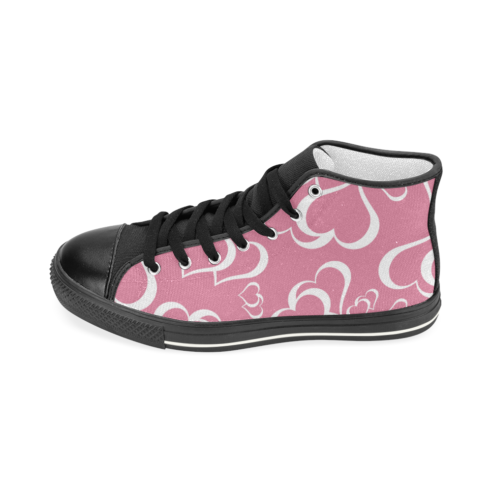 White and Rose Pink Hearts Pattern Women's Classic High Top Canvas Shoes (Model 017)