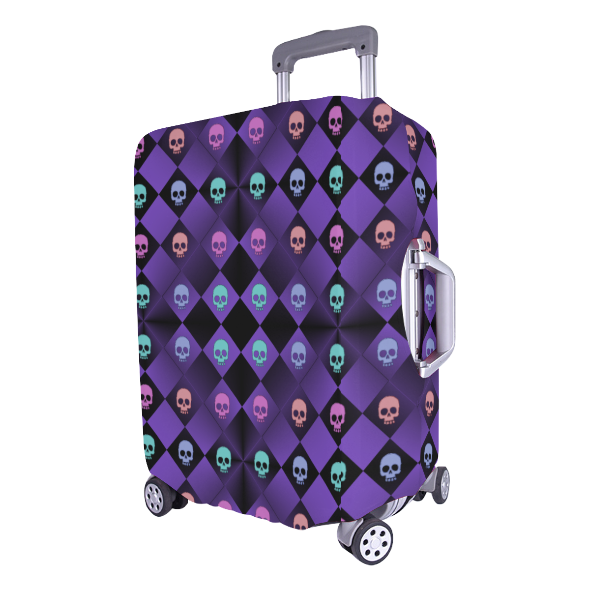checker skulls purple Luggage Cover/Large 26"-28"