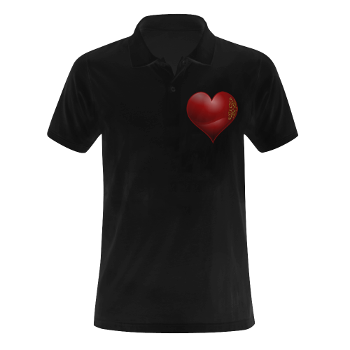 Heart Playing Card Symbol on Black Men's Polo Shirt (Model T24)