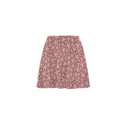 Petit fleur pattern on brown VAS2 Mini Skating Skirt (Model D36)