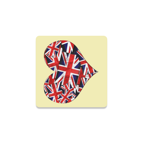 Union Jack British UK Flag Heart Yellow Square Coaster