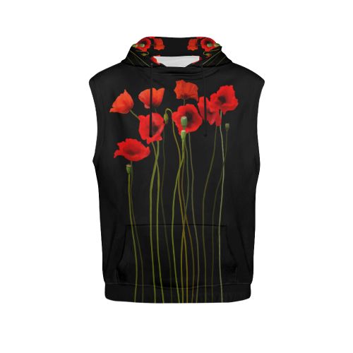 Poppies Floral Design Papaver somniferum All Over Print Sleeveless Hoodie for Women (Model H15)