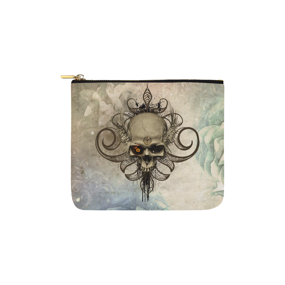 Creepy skull, vintage background Carry-All Pouch 6''x5''