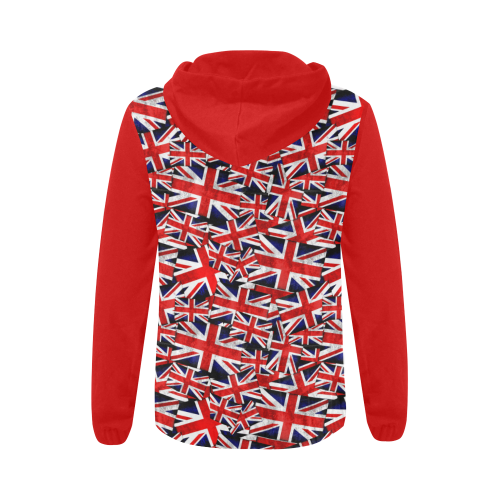 Union Jack British UK Flag (Vest Style) Red All Over Print Full Zip Hoodie for Women (Model H14)