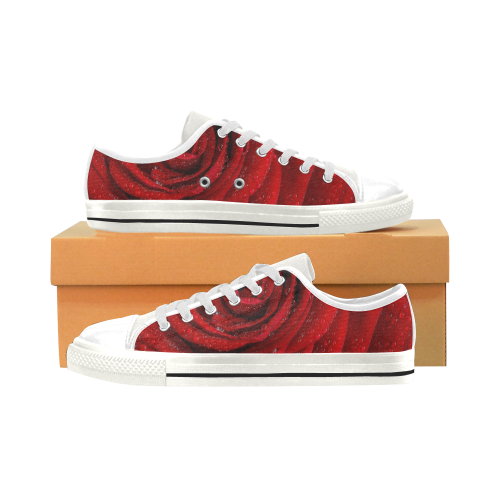 Red rosa Low Top Canvas Shoes for Kid (Model 018)