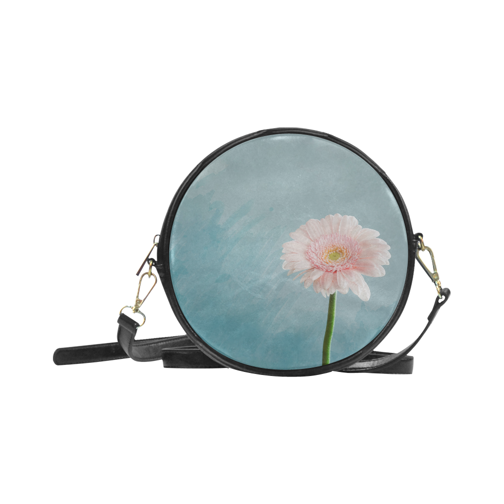 Gerbera Daisy - Pink Flower on Watercolor Blue Round Sling Bag (Model 1647)
