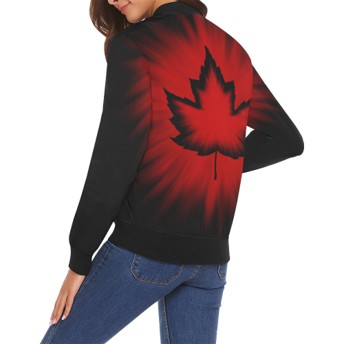 Canada Bomber Jackets Black All Over Print Bomber Jacket for Women (Model H19)