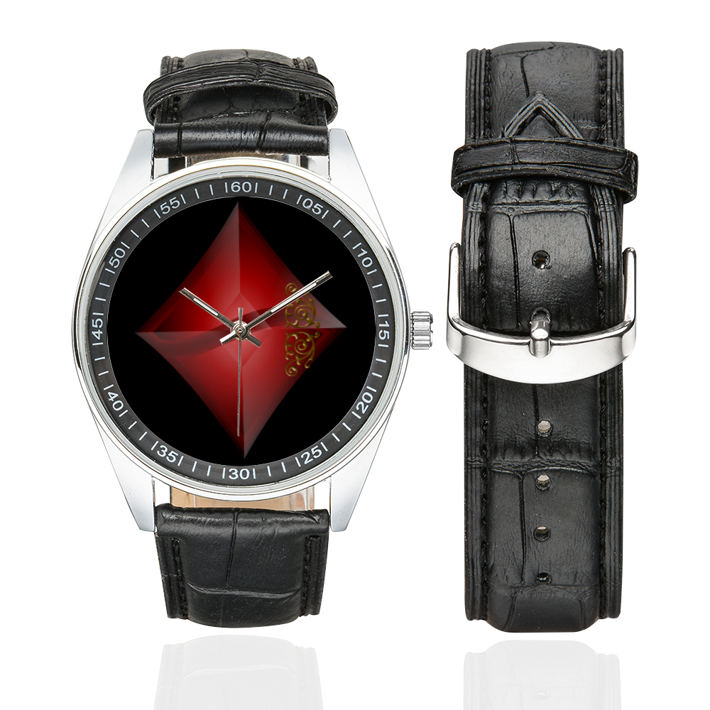 Diamond  Las Vegas Symbol Playing Card Shape (Black) Men's Casual Leather Strap Watch(Model 211)
