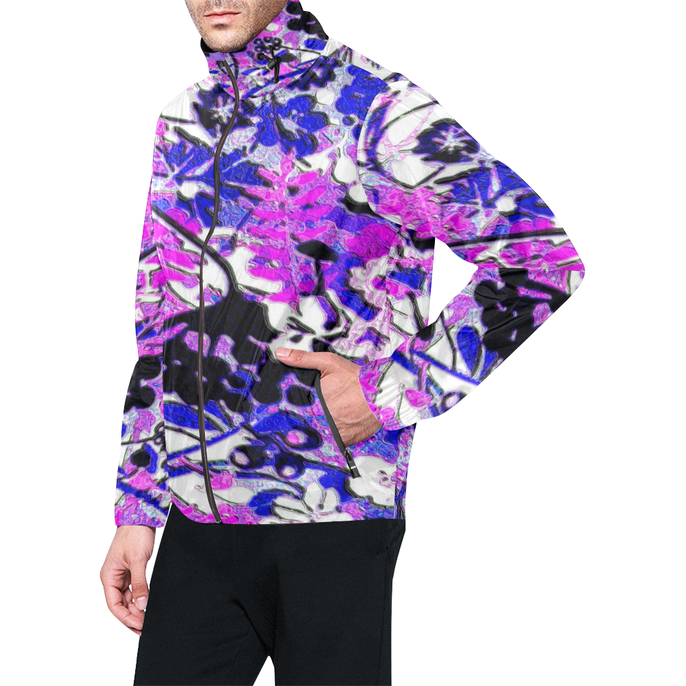floral abstract in blue and pink Unisex All Over Print Windbreaker (Model H23)