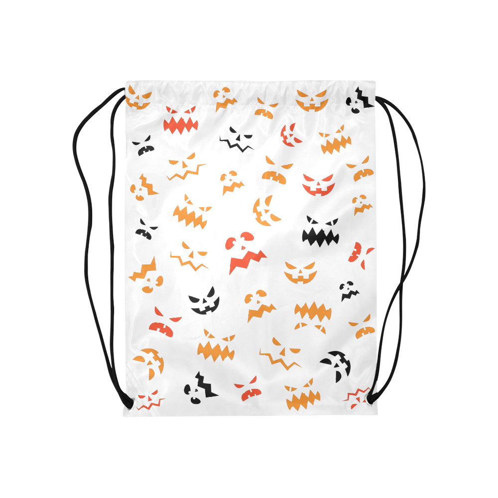 Pumpkin Faces HALLOWEEN WHITE Medium Drawstring Bag Model 1604 (Twin Sides) 13.8"(W) * 18.1"(H)