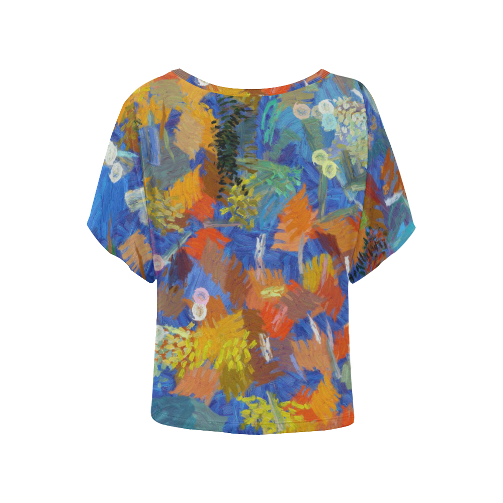 Colorful paint strokes Women's Batwing-Sleeved Blouse T shirt (Model T44)